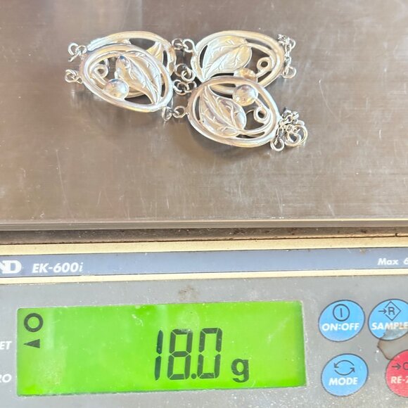 VTG Sterling Silver 925 Leaf Circle Link Chain Bracelet Size 8.25" Length - Picture 10 of 10